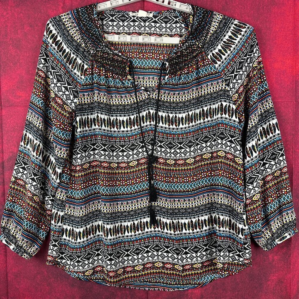 RUFF HEWN WOMEN;S COLORFUL LONG SLEEVE FLOWY BOHEMIAN STYLE TOP, SILE L (LARGE)
